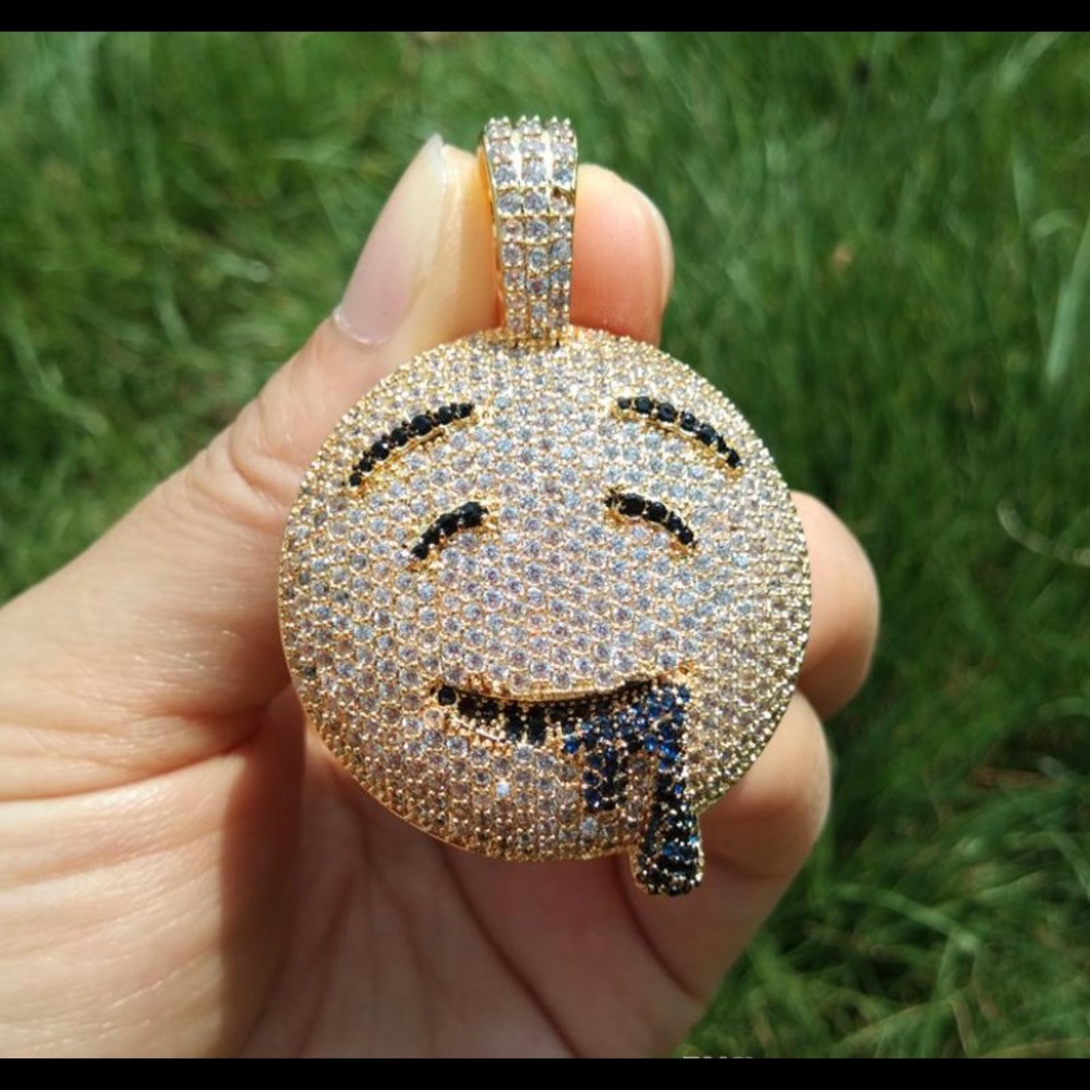 Iced Out 18k Gold Drool Emoji Pendant Gem